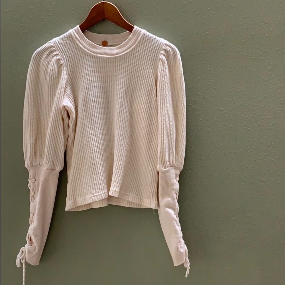 FP One Tasha waffle top w/puff laced sleeves